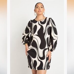 Eloquii Black and Cream Abstract  mini Dress Size 22